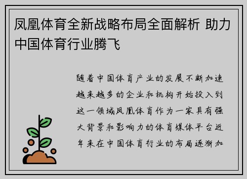 凤凰体育全新战略布局全面解析 助力中国体育行业腾飞